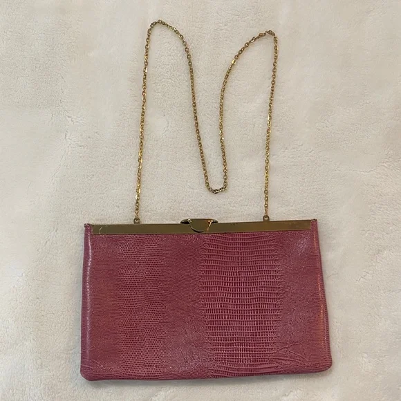 Vintage ETRA Elegant Leather Hand Bag Purse Clutch Bordeaux Goldtone Chain ✨ - Picture 2 of 11